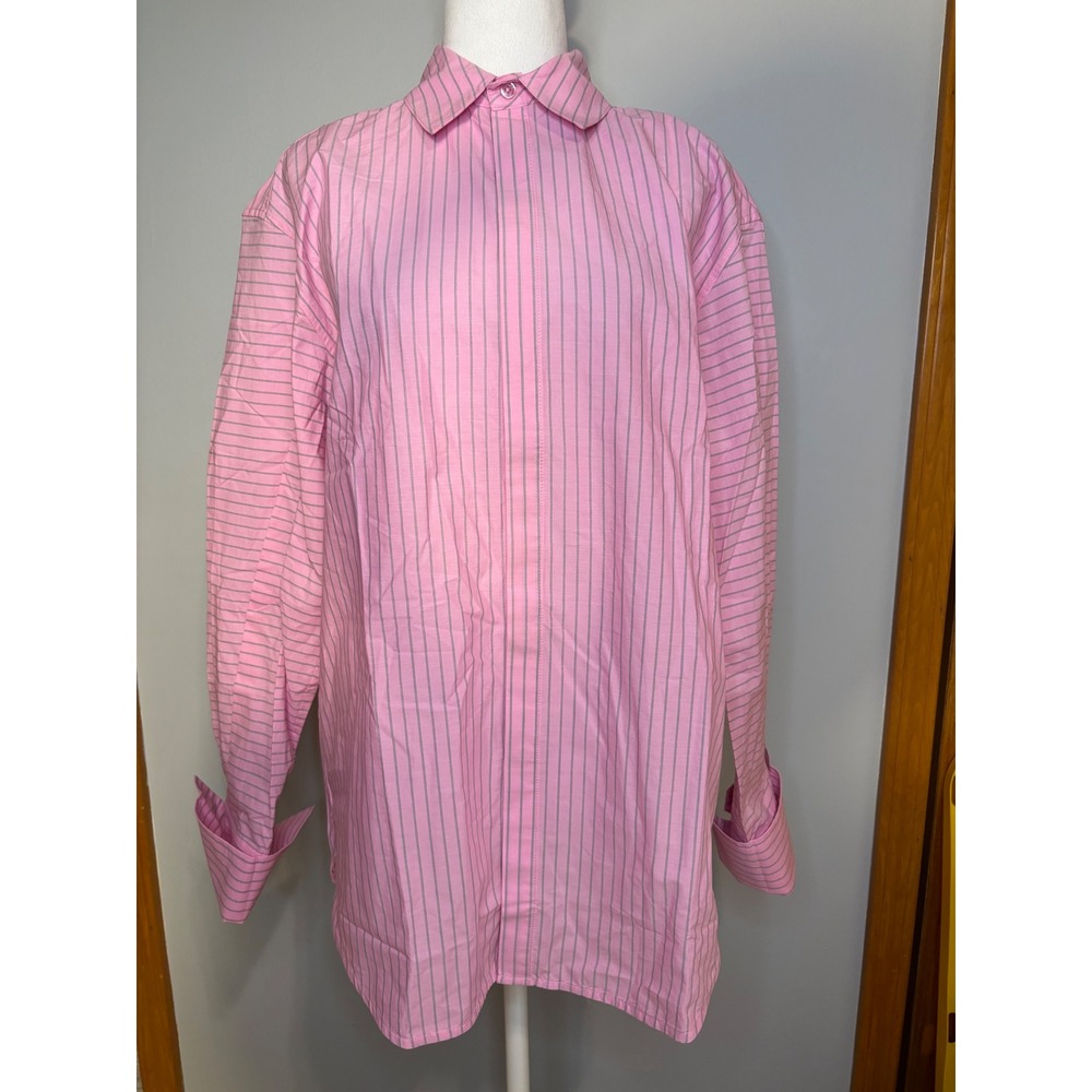 Self Contrast Pink Striped Back Cutout oversized Button Down Shirt 100% Cotton‎
